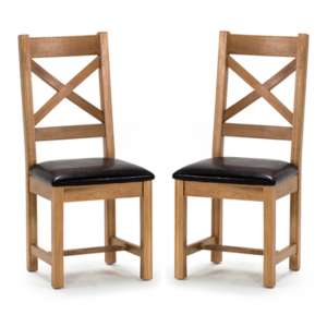 Romero Cross Back Natural Wooden Dining Chairs In Pair