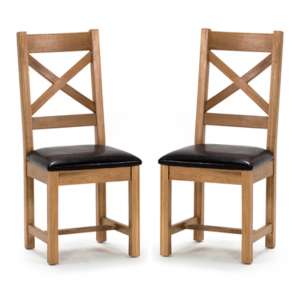 Ramore Cross Back Natural Wooden Dining Chairs In Pair