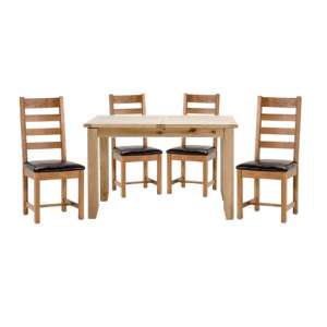 Ramore Fixed Dining Set In Natural With 4 Ladder Back Chairs