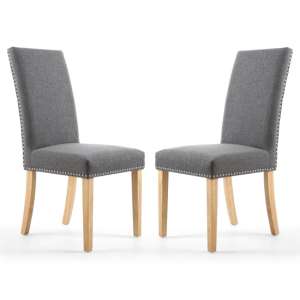 Rabat Steel Grey Linen Dining Chairs And Natural Legs In Pair