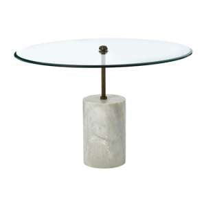 Menkent Round Clear Glass Side Table With White Marble Base