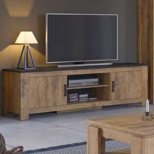 Rapilla Wooden 2 Doors TV Stand In Chestnut And Matera Grey