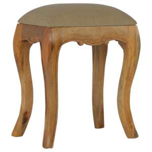 Rarer Wooden French Style Stool In Oak Ish With Mud Linen Seat