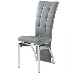 Ravenna Faux Leather Dining Chair In Grey With Chrome Legs