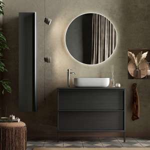 Raya 79cm Wooden Floor Bathroom Furniture Set In Black Ash