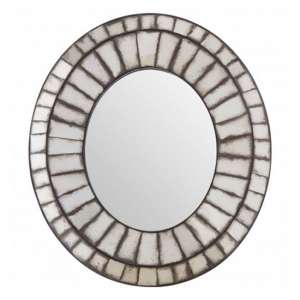 Raze Oval 3D Mosaic Effect Wall Mirror In Antique Silver Frame