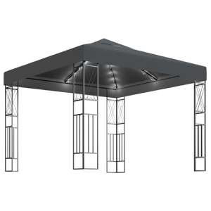 Raziel Small Fabric Gazebo In Anthracite With LED String Lights