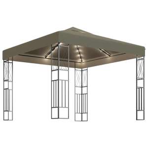 Raziel Small Fabric Gazebo In Taupe With LED String Lights