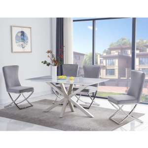 Redlands White Marble Dining Table With 4 Baltec Grey Chairs