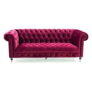 Reedy Chesterfield Three Seater Sofa In Berry With Metal Castor