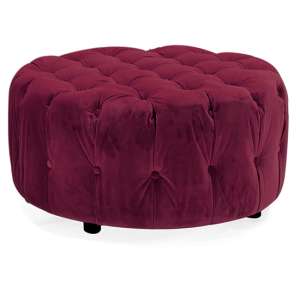 Reedy Round Velvet Footstool In Berry