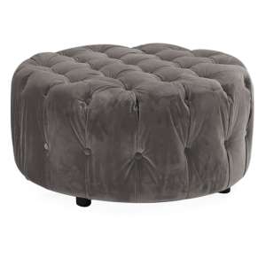 Reedy Round Velvet Footstool In Grey