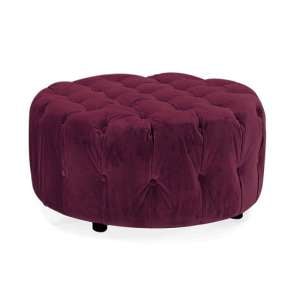 Reedy Velvet Deep Buttoned Foot Stool In Berry Finish