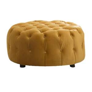 Reedy Velvet Deep Buttoned Foot Stool In Mustard Finish