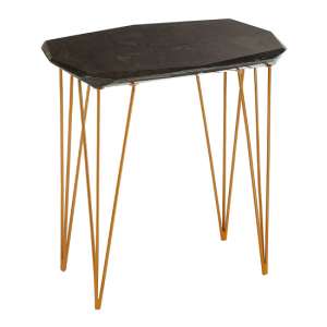 Relics Black Marble Large Side Table With Gold Angular Legs