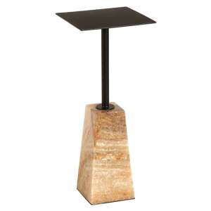 Relics Black Metal Side Table With Natural Onyx Stone Base