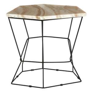 Relics Natural Patterned Onyx Stone Side Table With Black Frame