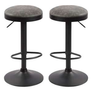 Remi Grey Woven Fabric Bar Stools With Black Base In A Pair