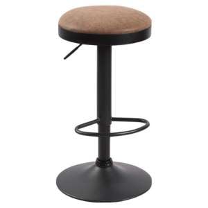 Remi Woven Fabric Bar Stool In Brown With Black Base