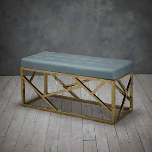 Ruthin Fabric Dining Bench In Green With Gold Frame