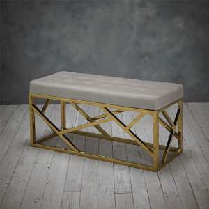 Ruthin Fabric Dining Bench In Mink With Gold Frame