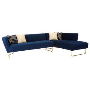 Reneey Velvet 5 Seat Corner Sofa In Dark Blue