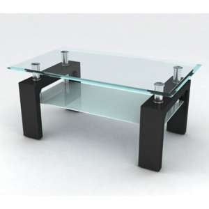 Reno Glass Coffee Table In Clear With Black High Gloss Base