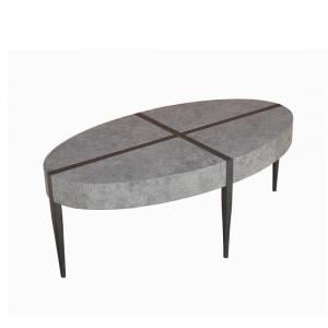 Renzo Oval Coffee Table In Dark Concrete With Metal Legs