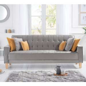 Resita Velvet Upholstered Sofa Bed In Grey