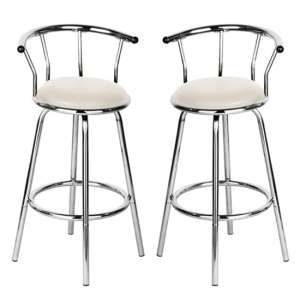 Revlon Chrome Metal Bar Stools With Ivory Seat In A Pair