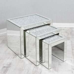 Reyn Crushed Glass Top Nest Of 3 Tables In Mirrored