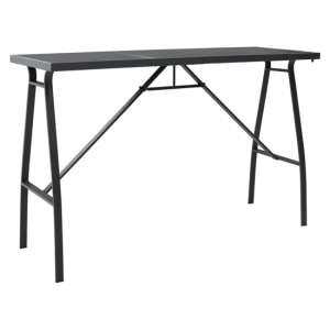 Reyna Glass Top Garden Bar Table With Steel Frame In Black
