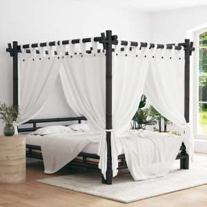 Reza Bamboo Wood King Size Canopy Bed In Dark Brown