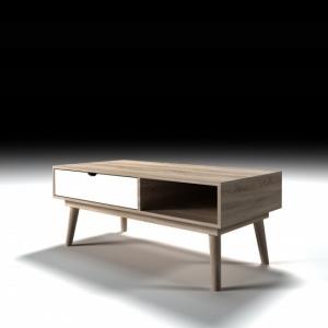 Stepps Wooden Coffee Table In Sonoma Oak With White Drawer