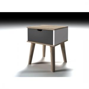 Stepps Wooden Lamp Table In Sonoma Oak With Grey Drawer
