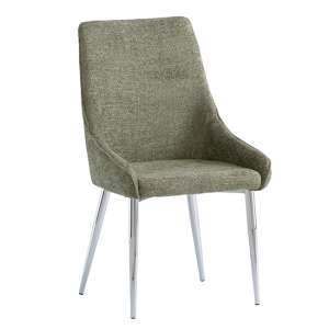 Reece Fabric Dining Chair In Olive With Chrome Legs