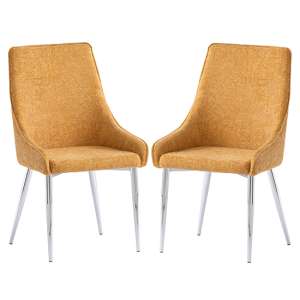 Reece Mustard Fabric Dining Chairs With Chrome Legs In Pair