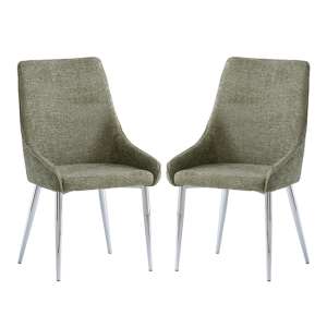 Reece Olive Fabric Dining Chairs With Chrome Legs In Pair