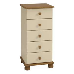 Richland Narrow Wooden Chest Of 5 Drawers In Cream And Pine