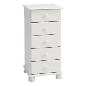 Richland Narrow Wooden Chest Of 5 Drawers In Off White