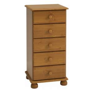 Richland Narrow Wooden Chest Of 5 Drawers In Pine