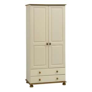 Richland Tall Wooden Wardrobe With 2 Doors In Cream And Pine