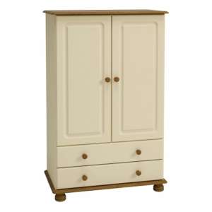 Richland Wide Wooden Wardrobe With 2 Doors In Cream And Pine