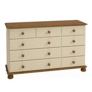 Richland Wooden Chest Of 9 Drawers In Cream And Pine