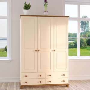 Richmond Wooden Wardrobe In Cream And Pine With 3 Door 4 Drawer