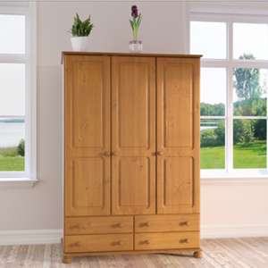 Richmond Wooden Wardrobe In Pine With 3 Doors And 4 Drawers