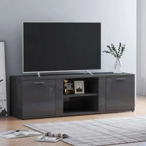 Ridhan High Gloss TV Stand With 2 Doors In Grey