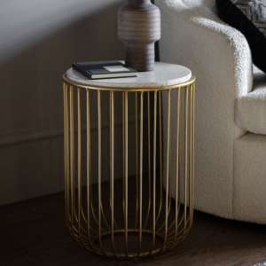 Riesa White Marble Top Side Table With Gold Metal Base