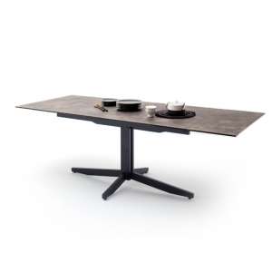 Rimini Extending Glass Dining Table In Stone Brown Effect
