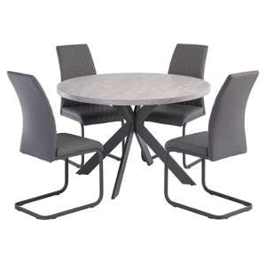 Remika Grey Wooden Dining Table With 4 Huskon Grey Chairs